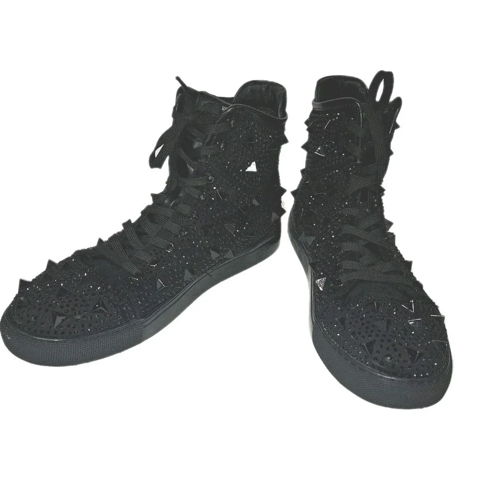 Men's J75 by Jump Soros Black High Top Sneakers Sequin Spike Studs Sparkle Sz 8